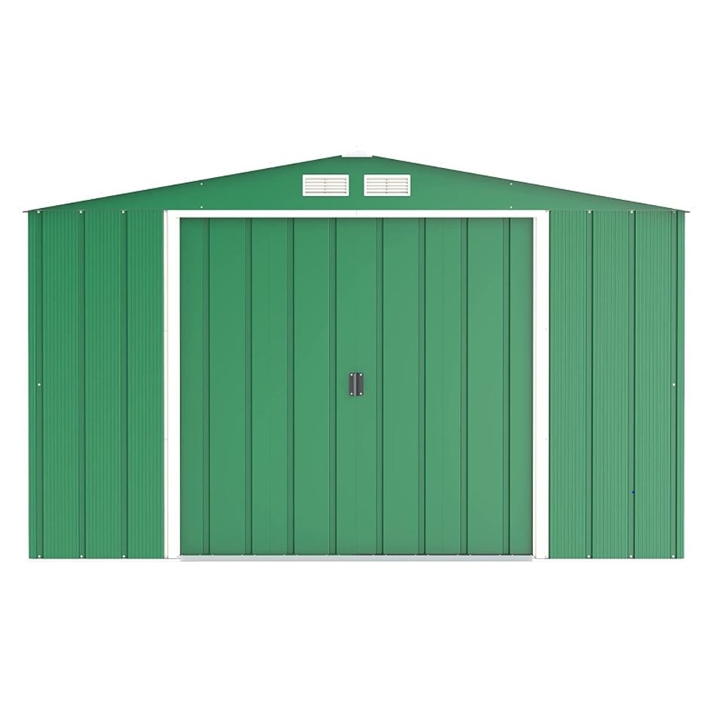 10 x 10 value apex metal shed - green 3.22m x 3.02m