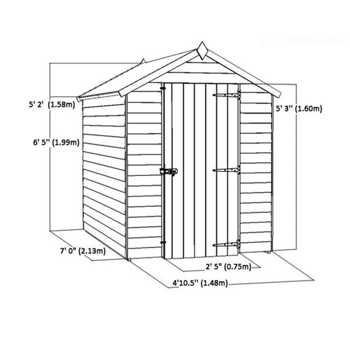 7 x 5 Windowless Overlap Apex Shed With Single Door (10mm 