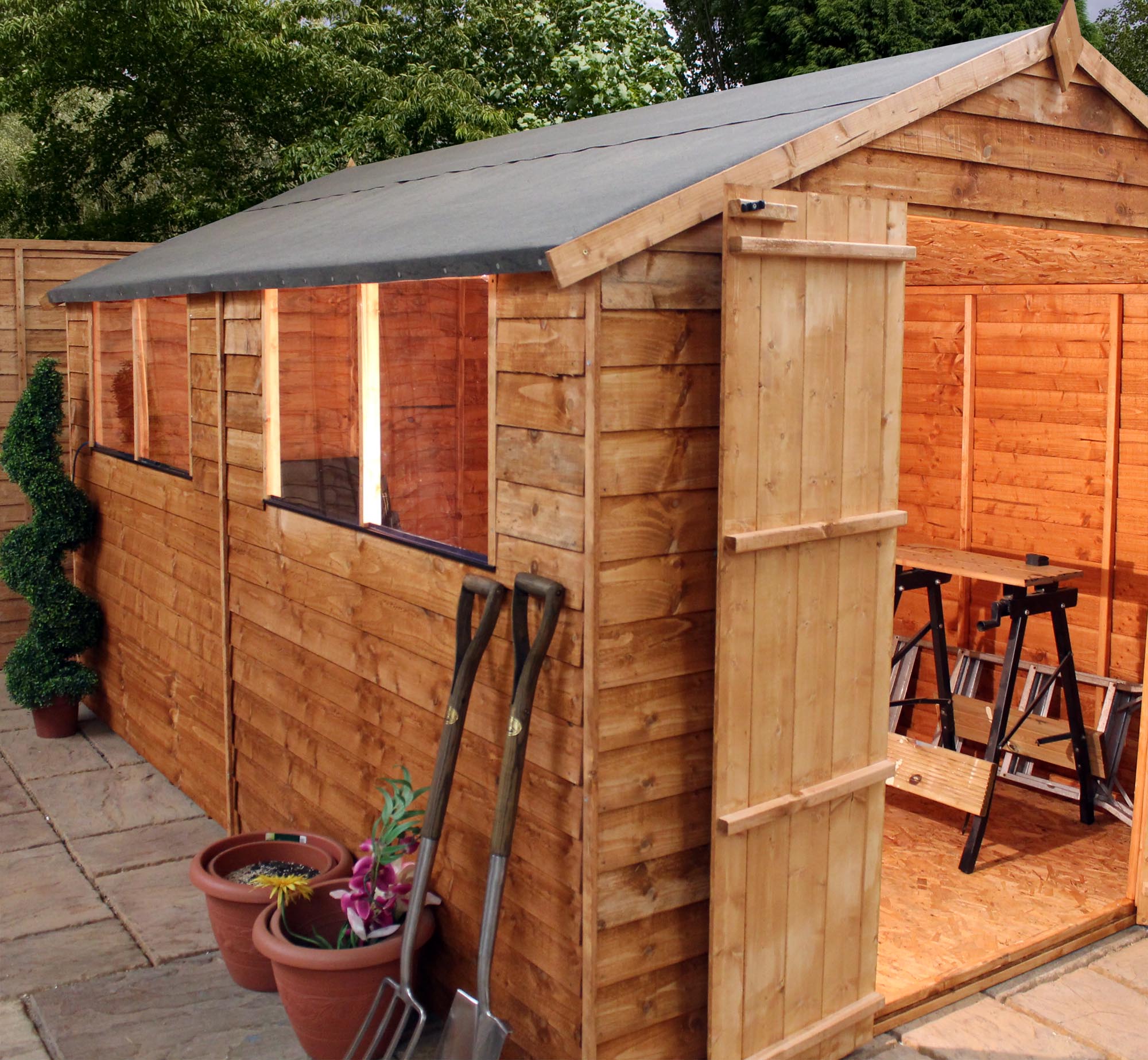 10 x 8 Overlap Apex Shed With Double Doors + 4 Windows 