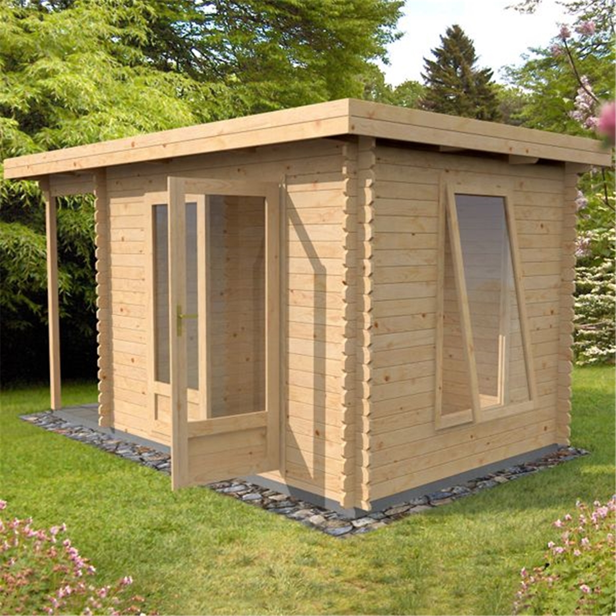 3m x 2.5m Pent Log Cabin (Double Glazing) with FREE Felt (44mm Tongue ...