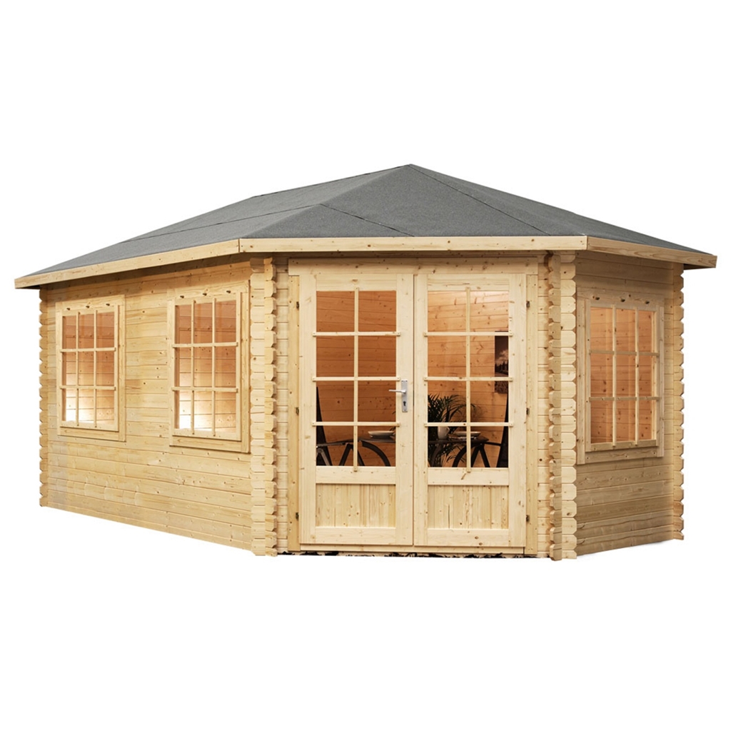 5m x 3m Extended Corner Log Cabin (Single Glazing) + Free 