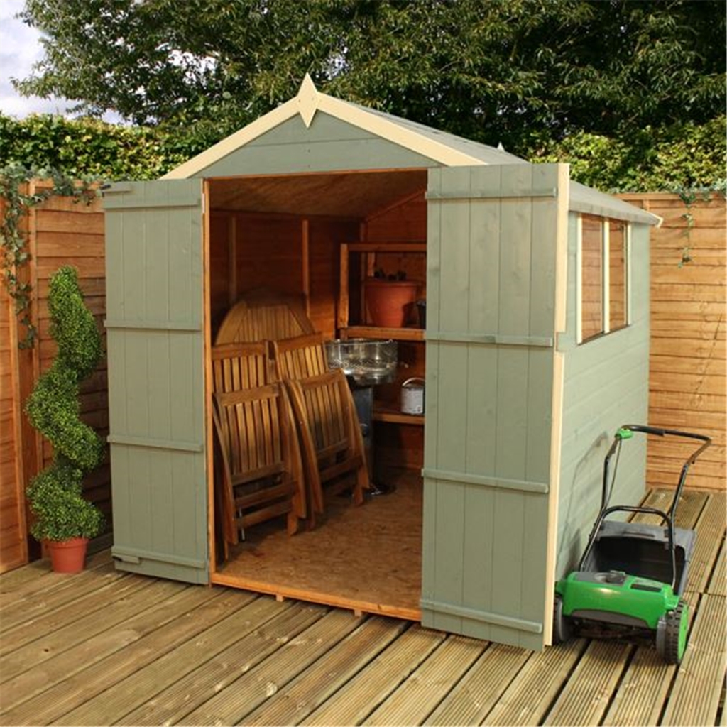 8 x 6 tongue and groove apex shed with double doors + 2