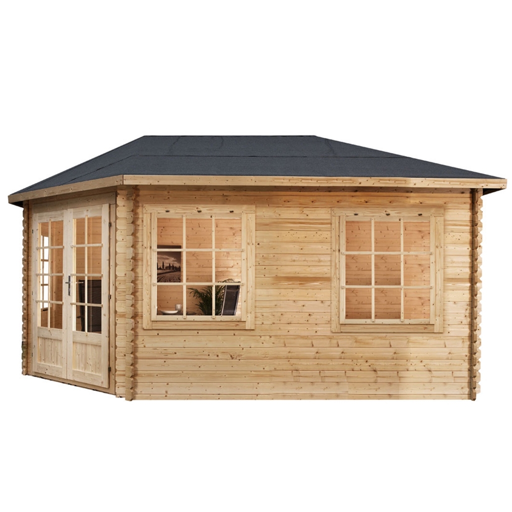 INSTALLED 5m x 3m Extended Corner Log Cabin (Double 