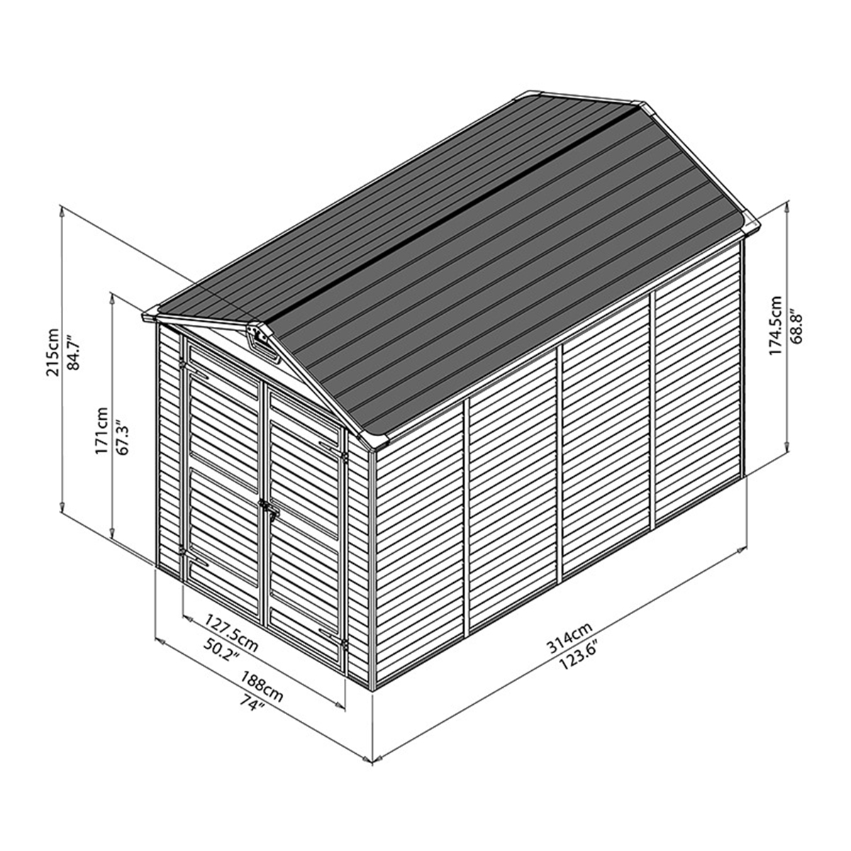 installed 12 x 6 plastic apex shed 3.65m x 1.88m