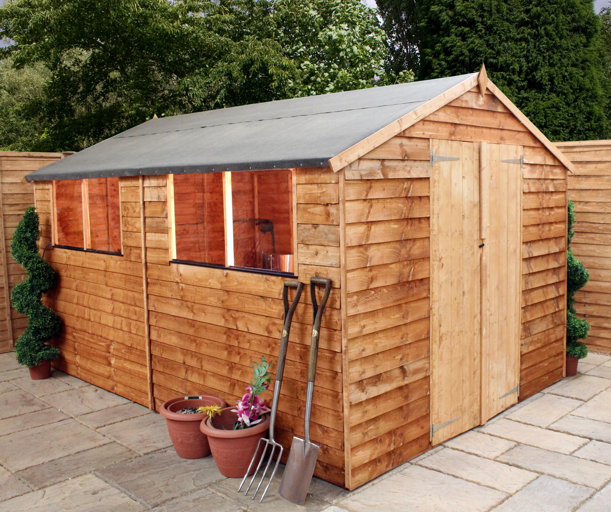 10 x 8 overlap apex shed with double doors + 4 windows