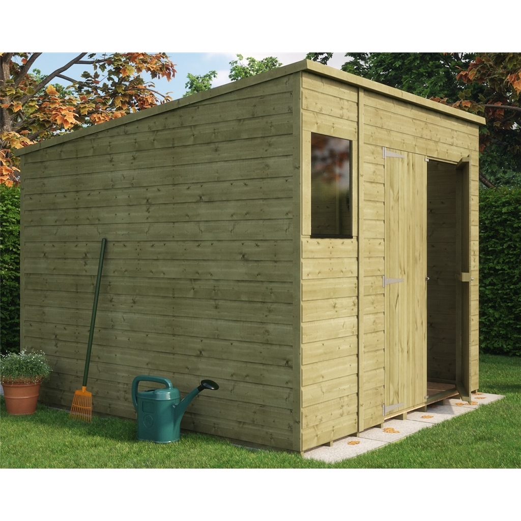 8ft x 8ft Pressure Treated Shiplap Pent Shed With Double Doors and 1 ...