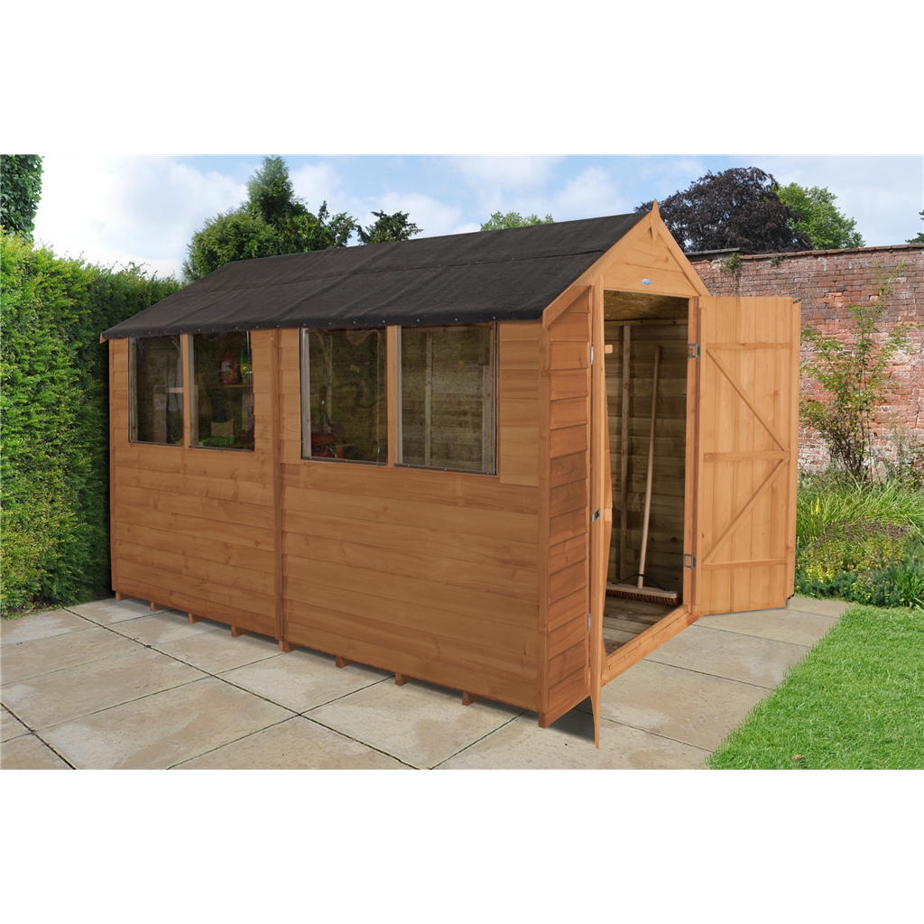 10ft x 6ft Overlap Apex Wooden Garden Security Shed + 4 