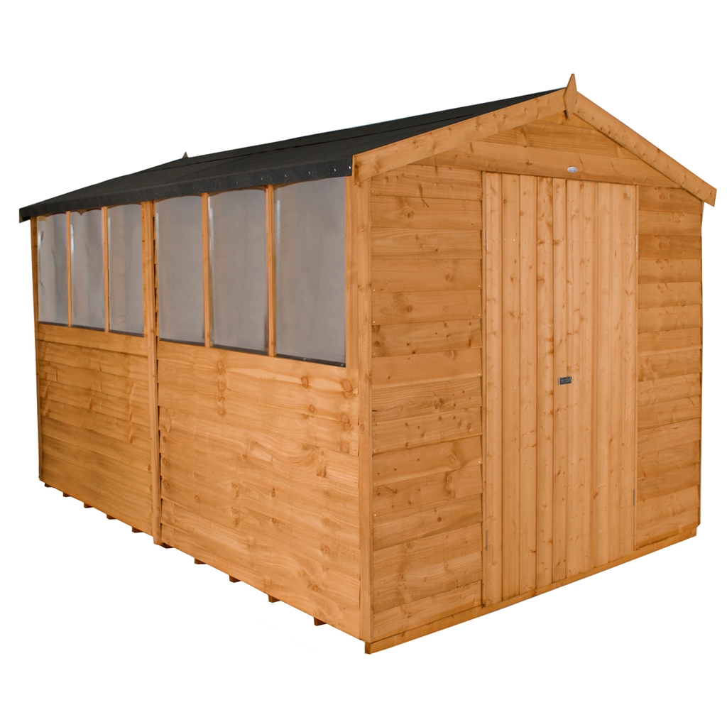 INSTALLED 12ft x 8ft Overlap Apex Wooden Garden Shed With 6 Windows And ...