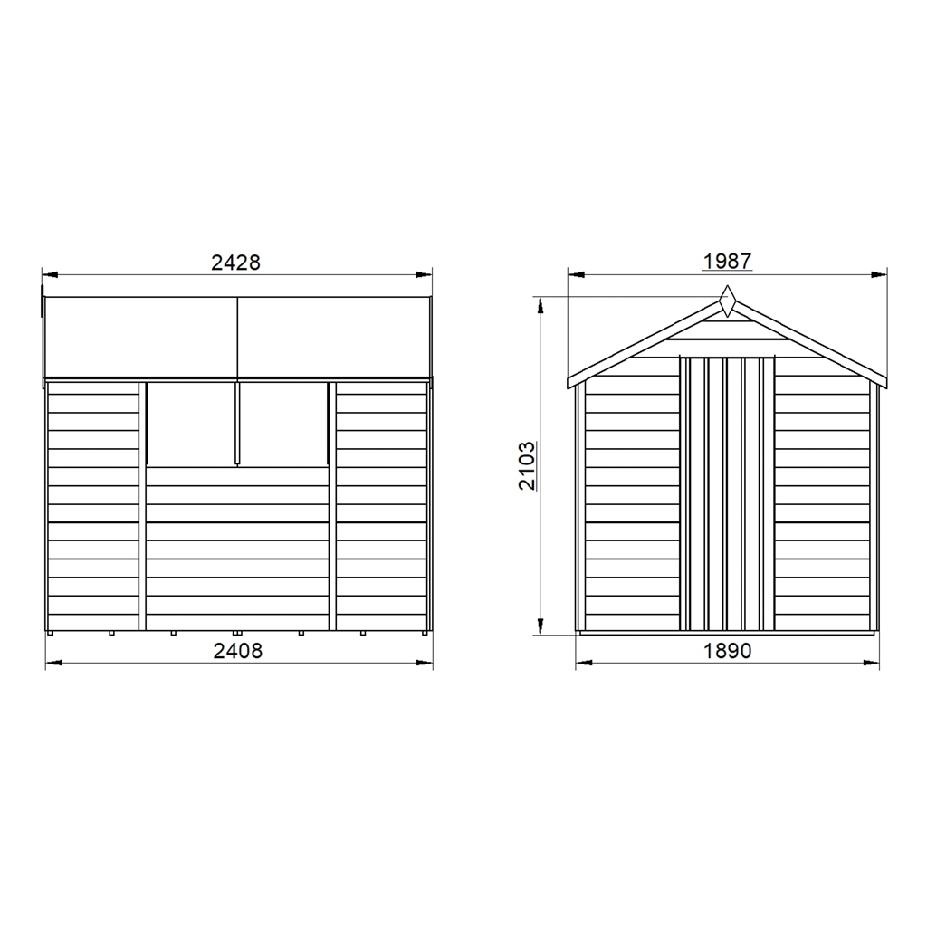 8ft X 6ft 24m X 19m Pressure Treated Overlap Apex Wooden Garden Shed With Single Door And 2 1556