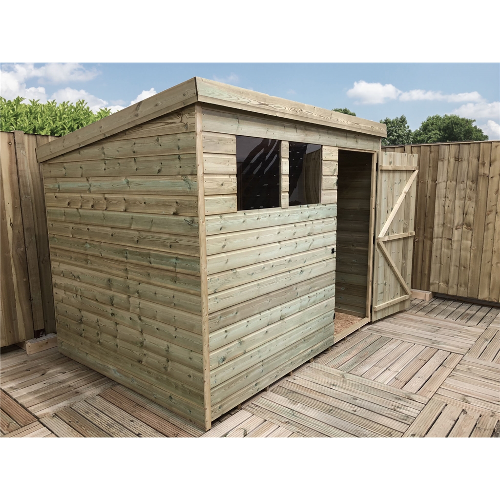 8 x 6 Pressure Treated Tongue And Groove Pent Shed With 2 