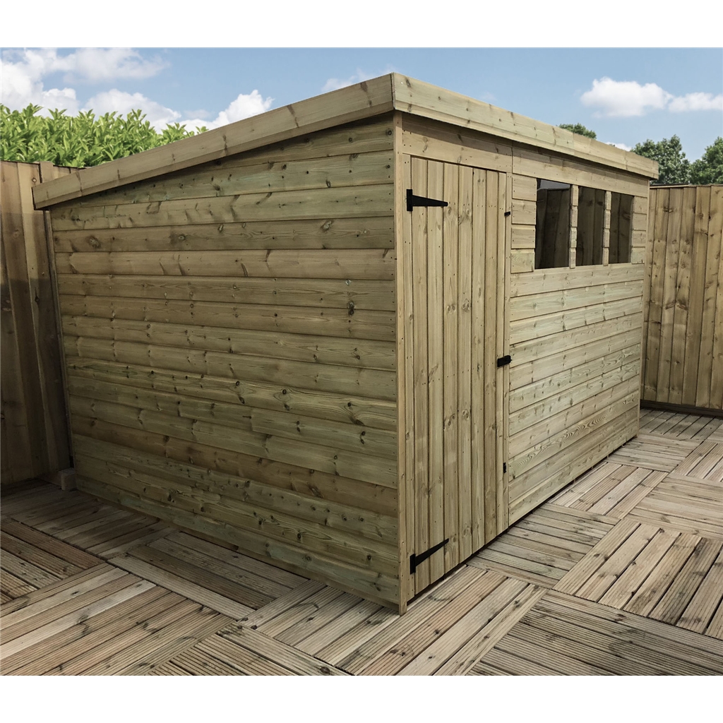 10 x 8 pressure treated tongue and groove pent shed with 3