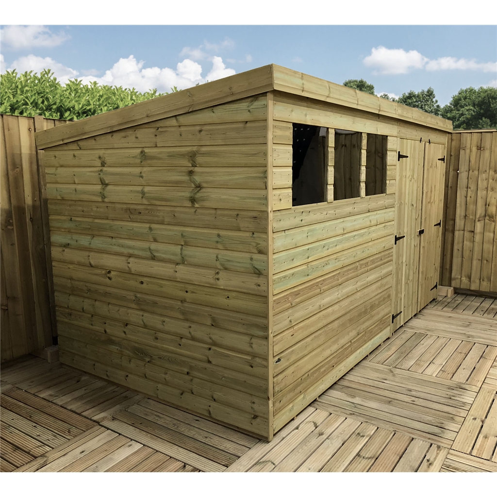 12 X 7 Pressure Treated Tongue And Groove Pent Shed With Double Doors   31425 