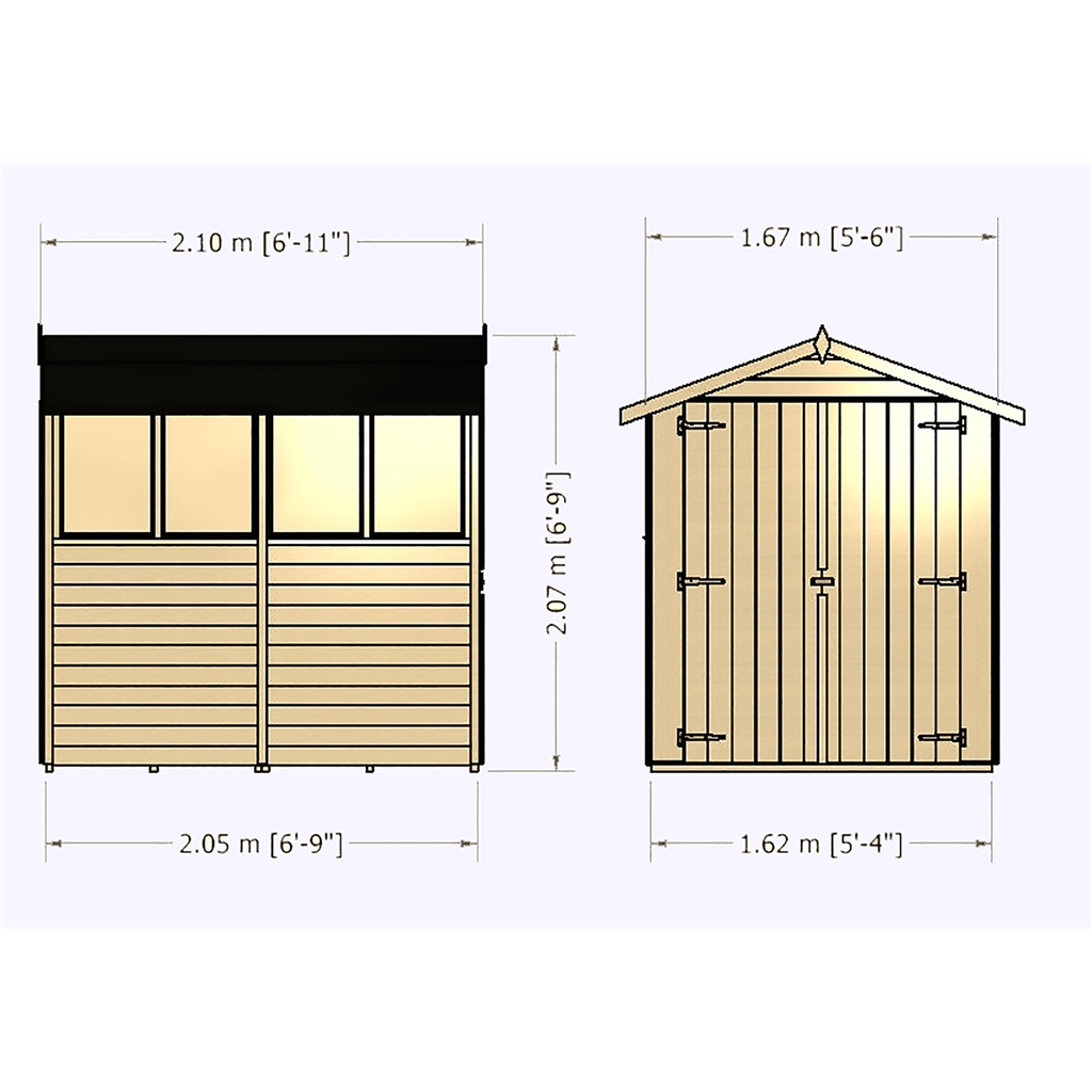 7 x 5 (2.04m x 1.61m) - Overlap Dip Treated - Apex Garden 