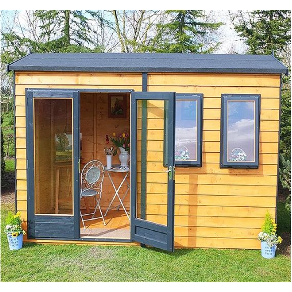 10 x 10 - Premier Reverse Wooden Studio Summerhouse - 2 Windows