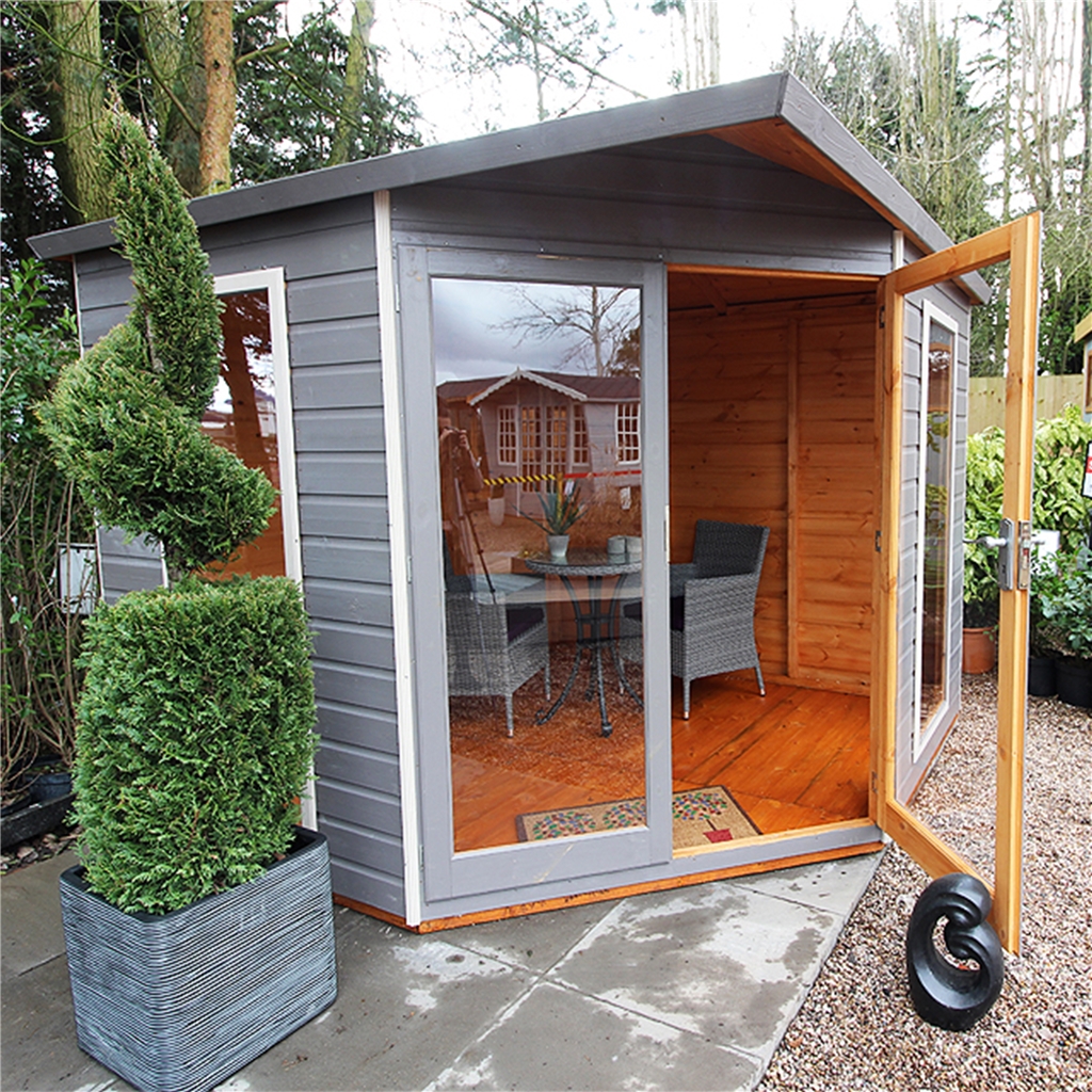 7 X 7 - Premier Corner Wooden Summerhouse - Double Doors - Side Windows ...