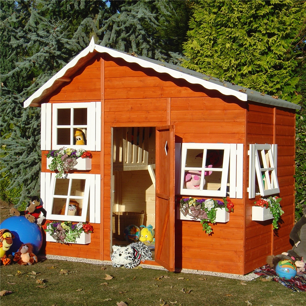 Wooden playhouse cheap with upstairs