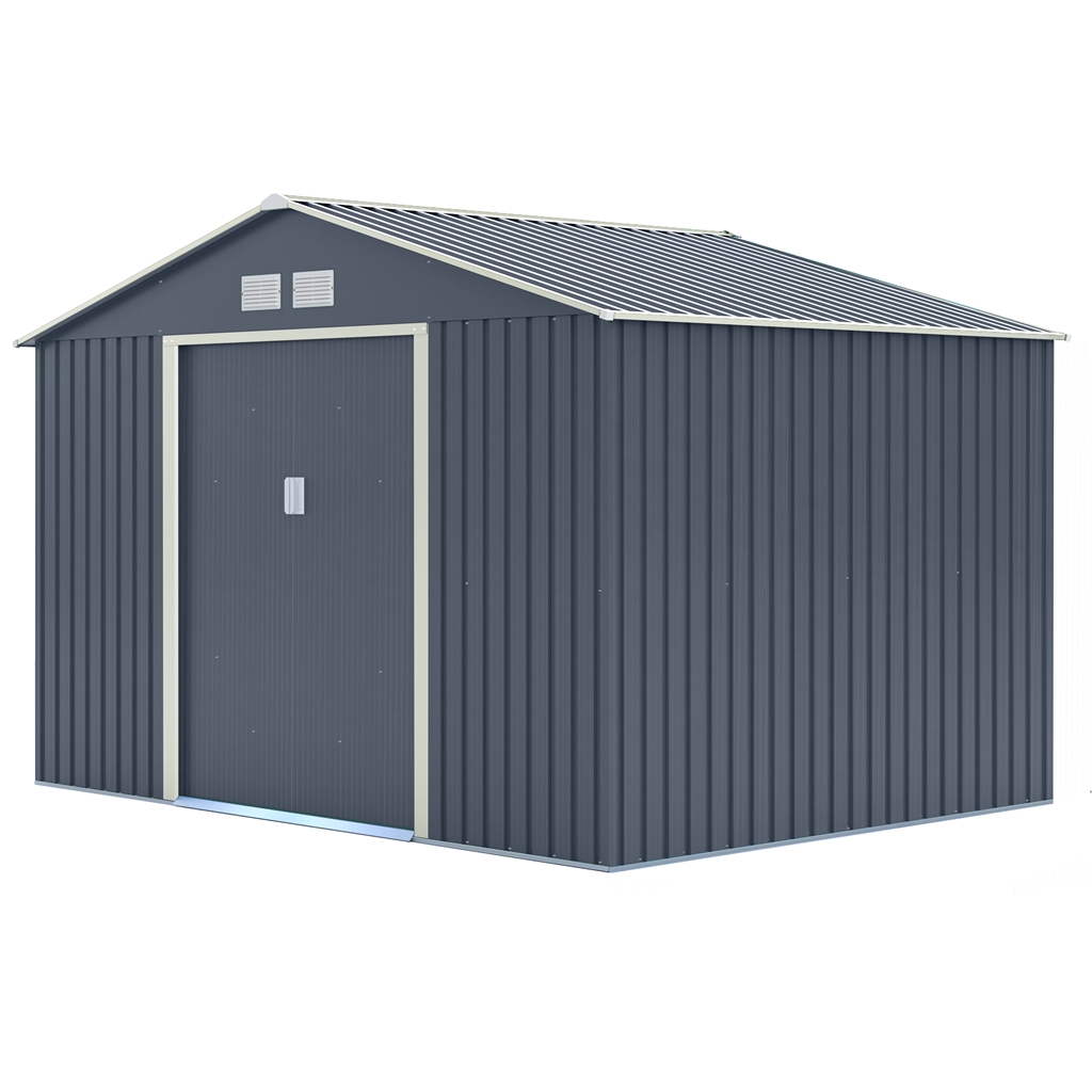 10 X 8 (3.21m X 2.41m) Double Door Metal Apex Shed - Dark Grey | ShedsFirst