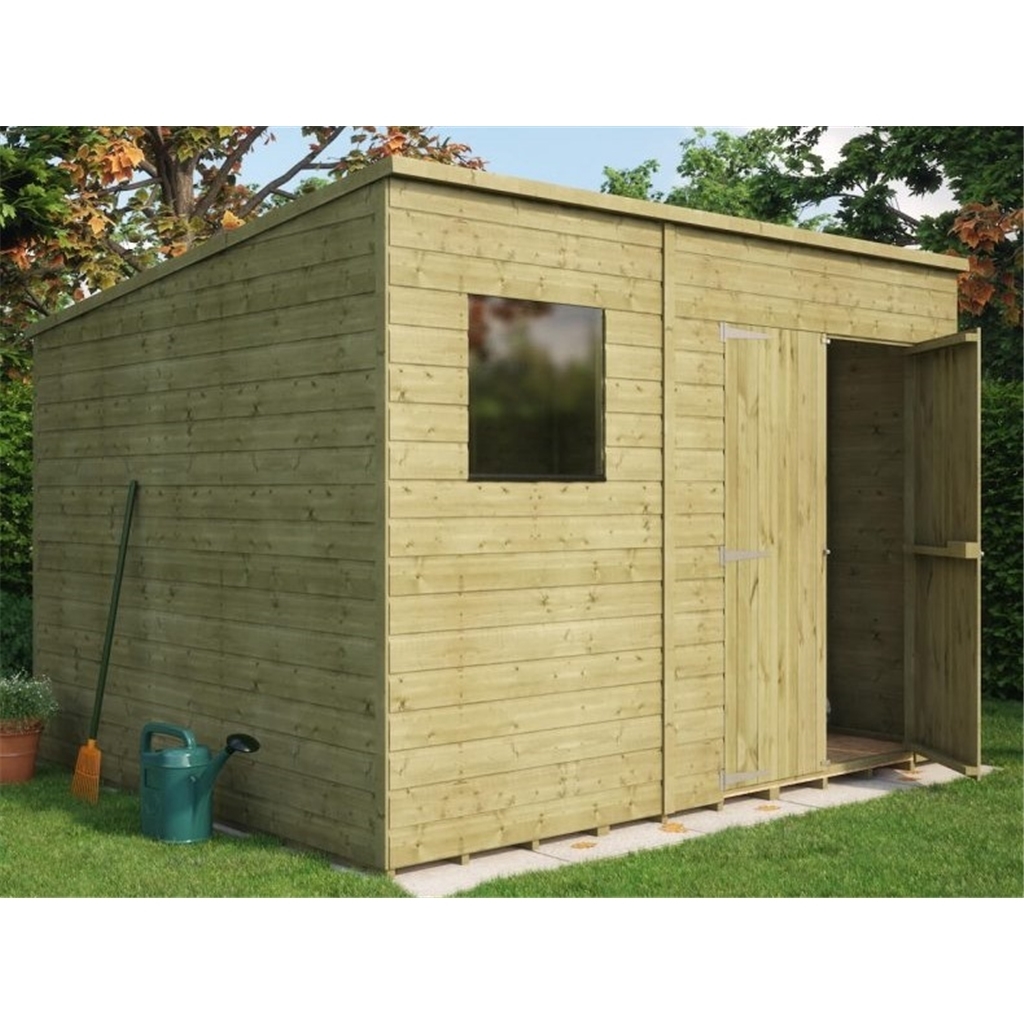 10ft x 8ft pressure treated shiplap pent shed with double