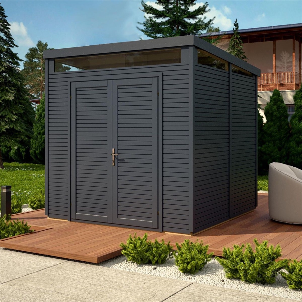 8 x 8 Pent Security Shed - Painted Anthracite - Double 