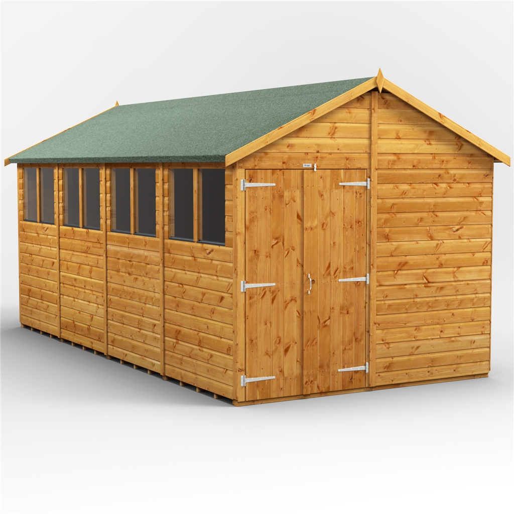 16 x 8 premium tongue and groove apex shed - double doors