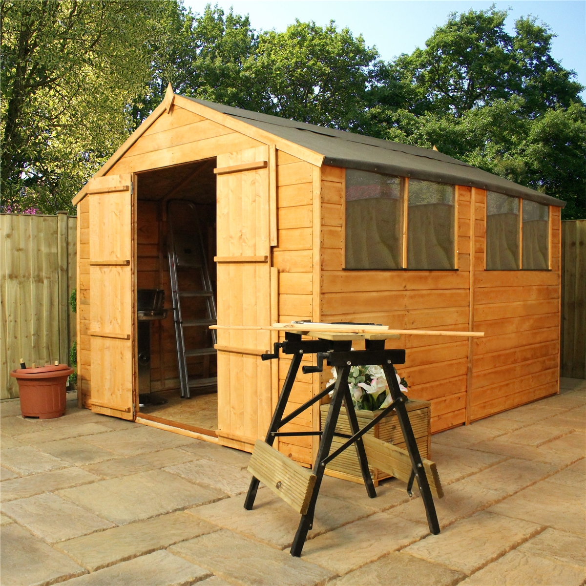 10 x 8 Tongue and Groove Apex Shed With Double Doors + 4 