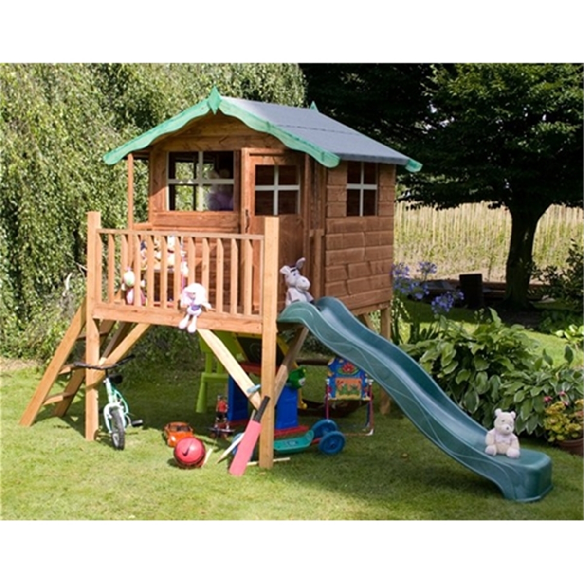 5 x 7 wooden tower playhouse and slide shedsfirst