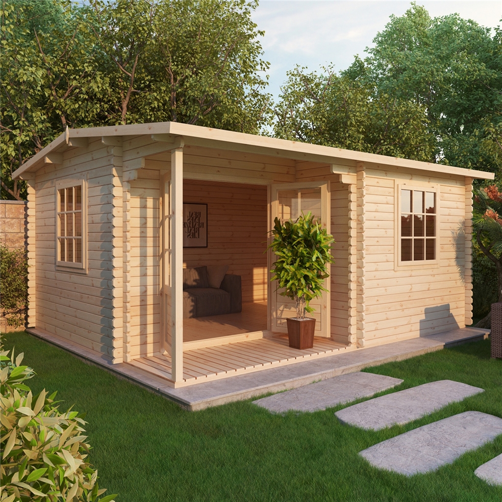 4m x 3m Reverse Apex Log Cabin (Double Glazing) + Free 