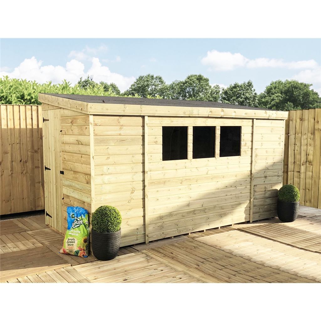 12 X 8 Reverse Pressure Treated Tongue And Groove Pent Shed With 3