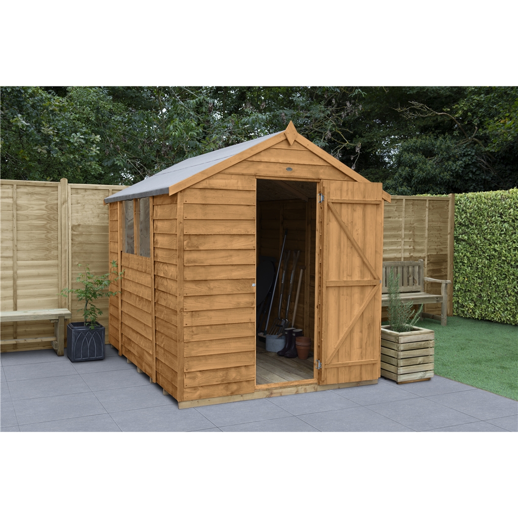 installed 8 x 6 overlap apex wooden garden shed with 2