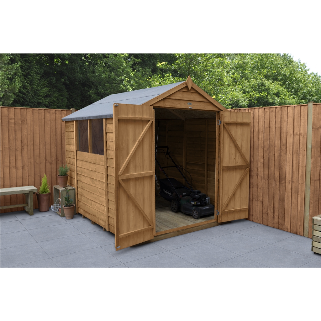 installed 8ft x 6ft overlap apex wooden garden shed with 2