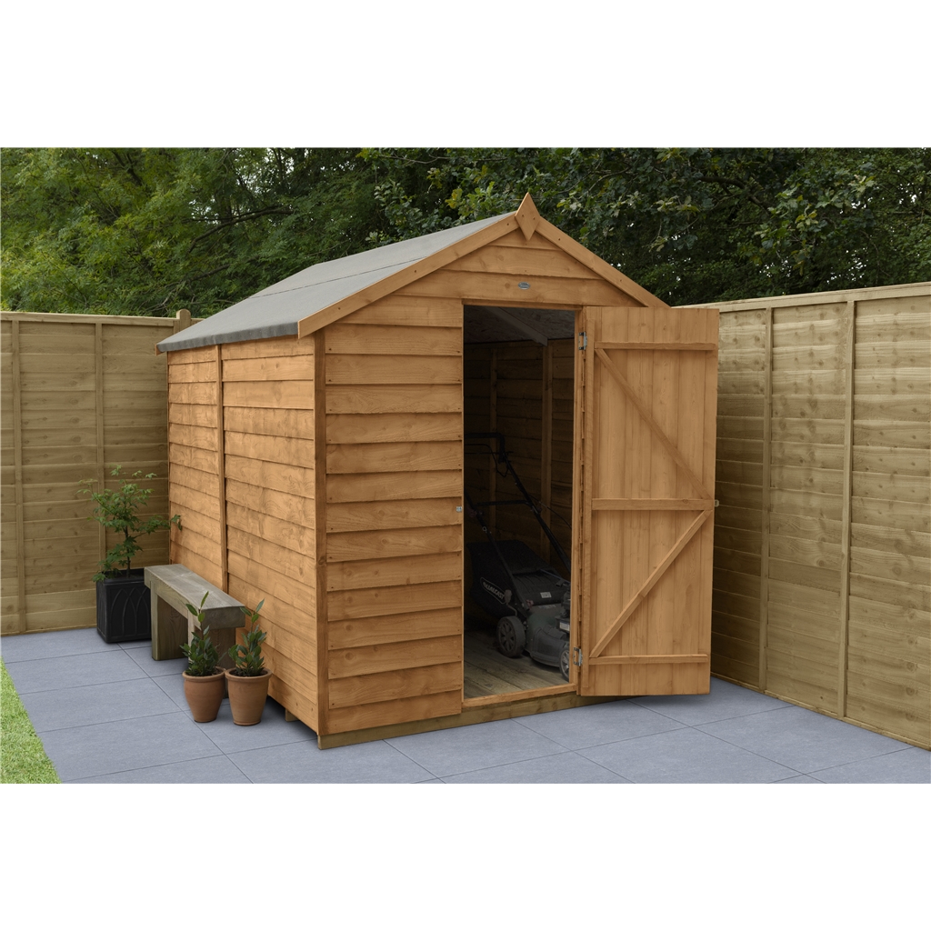 installed 8 x 6 overlap apex wooden garden security shed