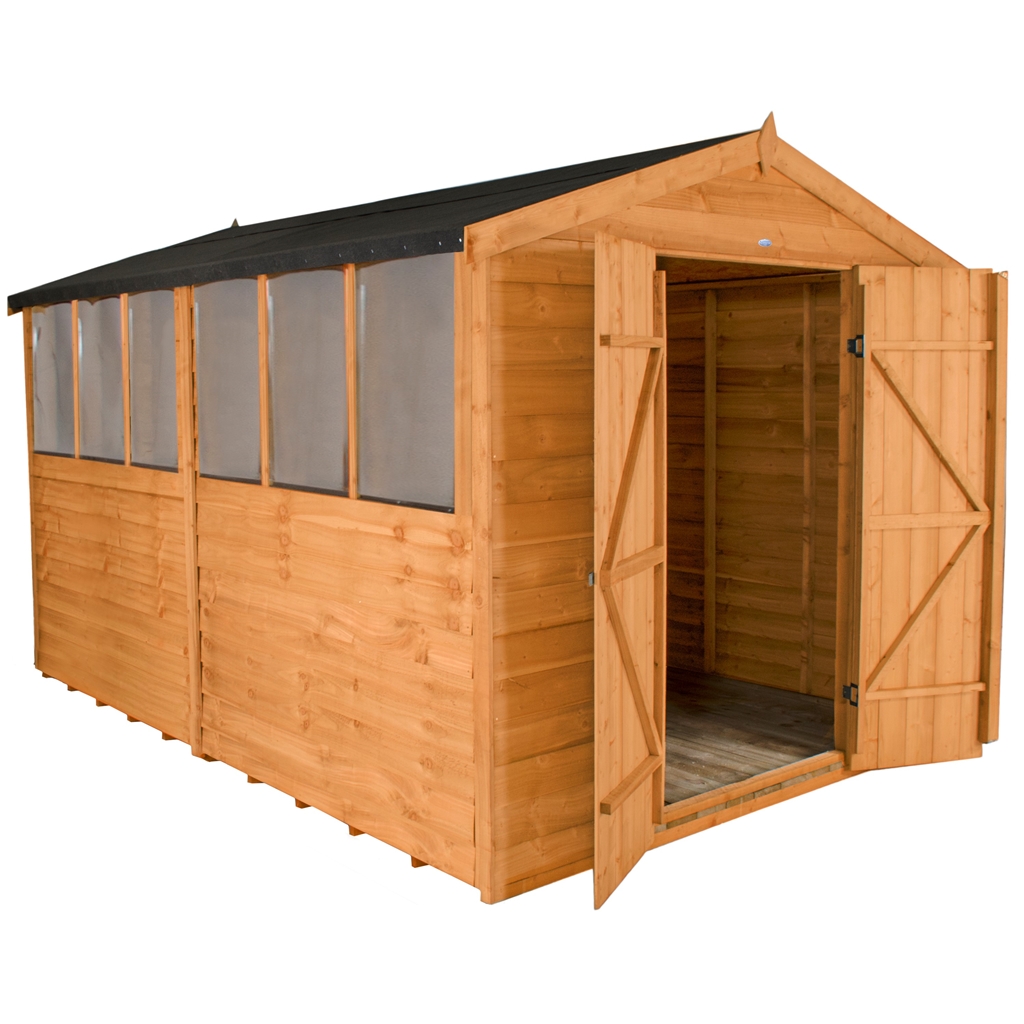 12 X 8 Overlap Apex Wooden Garden Shed With 6 Windows And ...