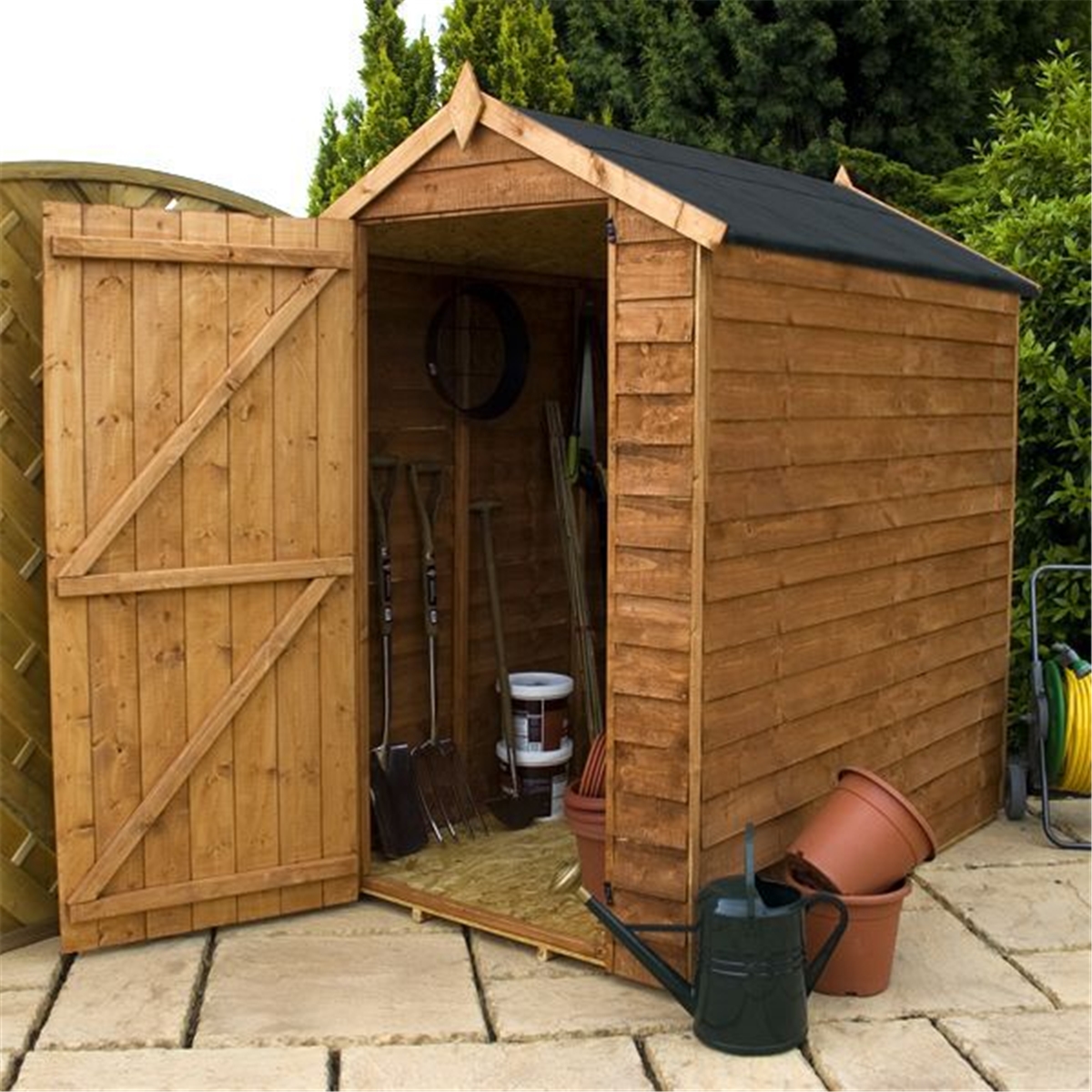 INSTALLED 6 x 4 Windowless Overlap Apex Shed With Single 