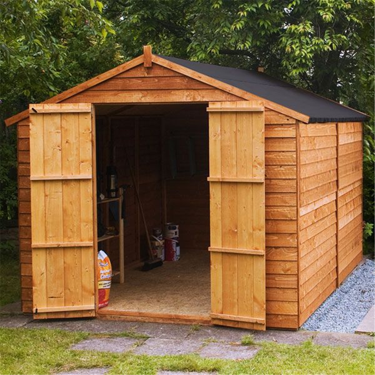 INSTALLED 10 X 8 Windowless Overlap Apex Shed With Double Doors 10mm 