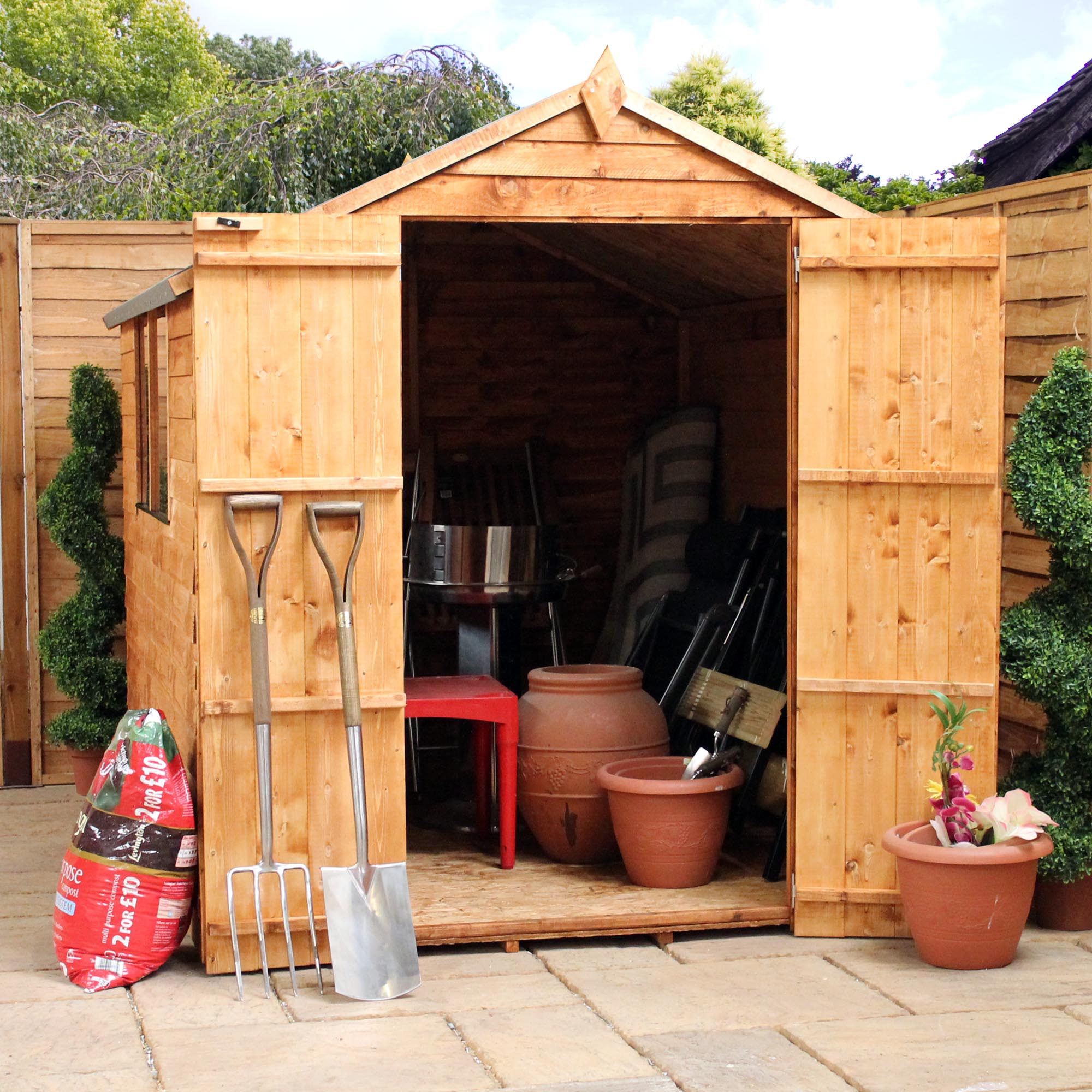 INSTALLED 8 x 8 Overlap Apex Shed With Double Doors (Solid 