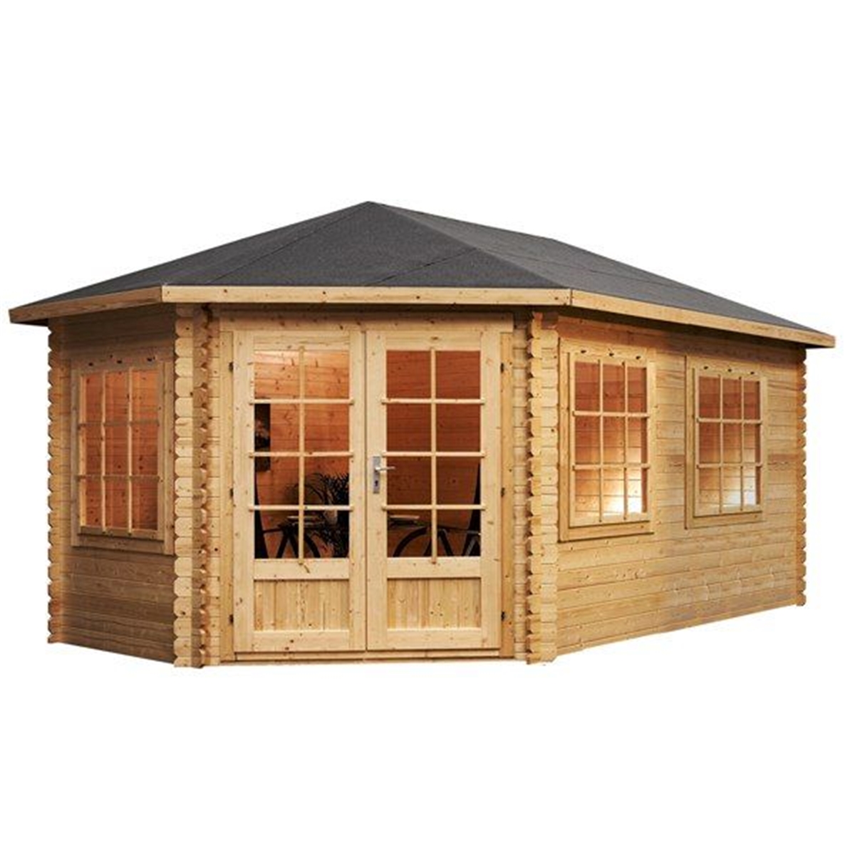 INSTALLED 5m x 3m Extended Corner Log Cabin (Single 