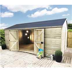 13 X 11 Windowless Reverse Premier Pressure Treated Tongue & Groove Apex Workshop With Higher Eaves And Ridge Height - Double Doors (12mm Tongue & Groove Walls, Floor & Roof) + Super Strength Framing