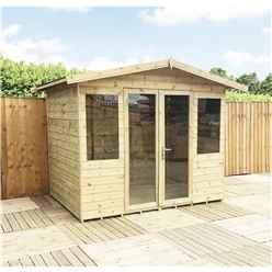 8 X 10 Pressure Treated Tongue And Groove Apex Summerhouse With Higher Eaves And Ridge Height + Overhang + Toughened Safety Glass + Euro Lock With Key + Super Strength Framing