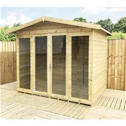 8 X 8 Pressure Treated Tongue And Groove Apex Summerhouse - Long Windows - With Higher Eaves And Ridge Height + Overhang + Toughened Safety Glass + Euro Lock With Key + Super Strength Framing