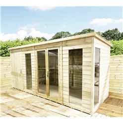 15 X 7  Combi Pent Summerhouse + Side Shed Storage - Pressure Treated Tongue & Groove With Higher Eaves And Ridge Height + Toughened Safety Glass + Euro Lock With Key + Super Strength Framing