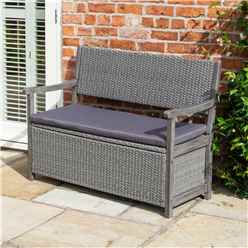 2 Seater Hardwood Timber Framed Rattan Weave Garden Bench - Grey
