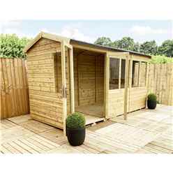 16 X 28 Reverse Pressure Treated Tongue And Groove Apex Summerhouse With Higher Eaves And Ridge Height + Overhang + Toughened Safety Glass + Euro Lock With Key + Super Strength Framing