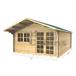 4m X 5m (13 X 16) Apex Log Cabin (2061) - Double Glazing + Double Doors - 34mm Wall Thickness