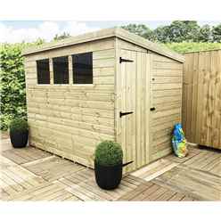 7 X 7 Pressure Treated Tongue And Groove Pent Shed With 3 Windows And Side Door + Safety Toughened Glass  (please Select Left Or Right Panel For Door)