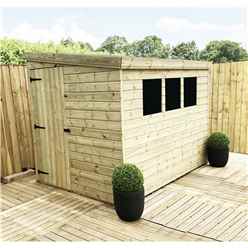 7 X 6 Reverse Pressure Treated Tongue And Groove Pent Shed With 3 Windows And Single Door + Safety Toughened Glass  (please Select Left Or Right Panel For Door)