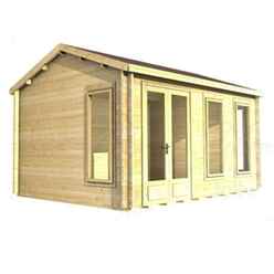 3.5m X 3.5m (12 X 12) Apex Reverse Log Cabin (2039) - Double Glazing + Double Door - 44mm Wall Thickness